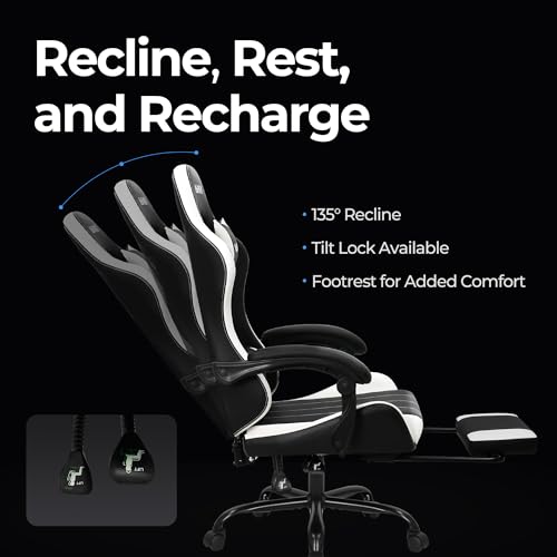 Ergonomic High Back Gaming Chair with Footrest PU Leather Recliner O1049