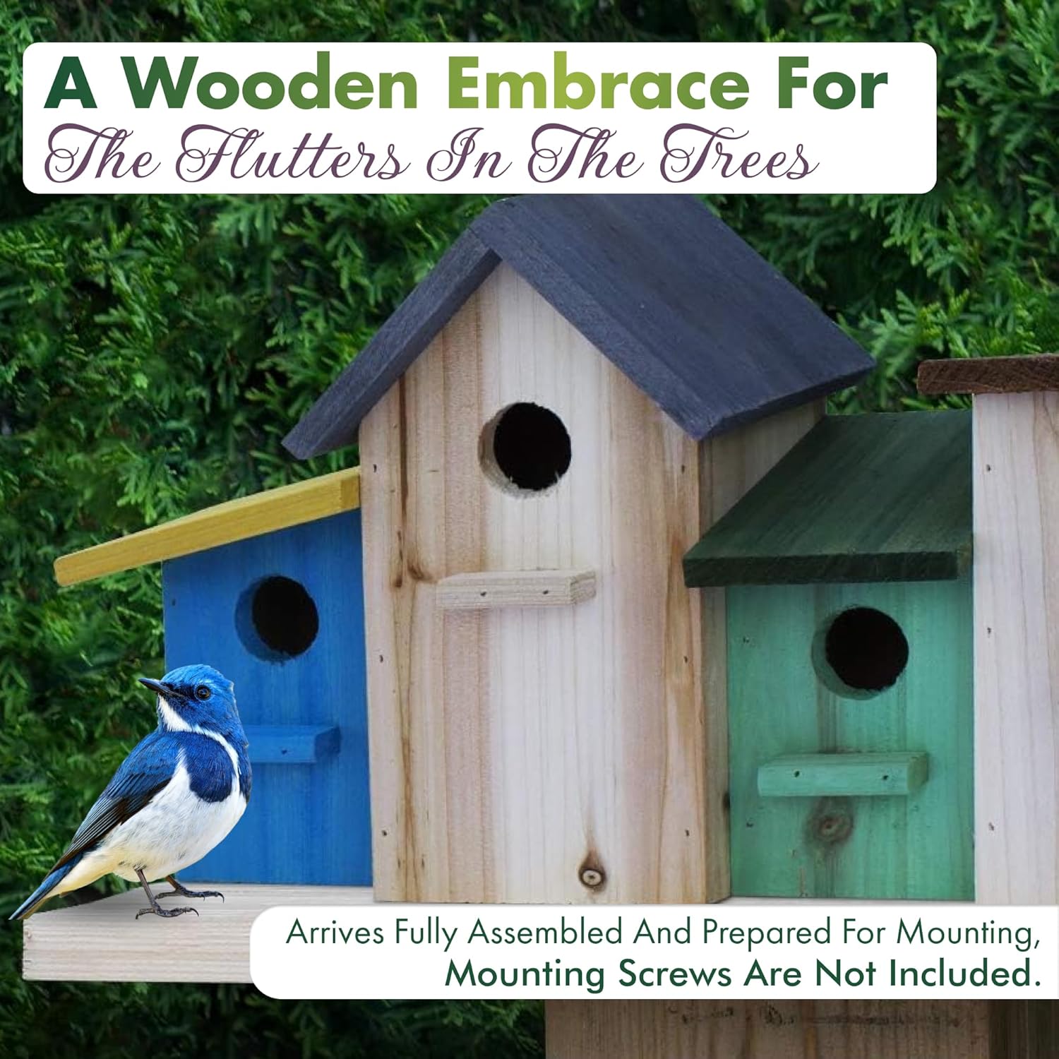 4 Hole Bird House for Outside Hanging, Decorative Feeder for Bluebirds, Wrens & Chickadees A57056