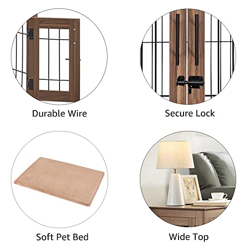 Wooden Dog Crate End Table with Double Doors and Pet Bed T245171