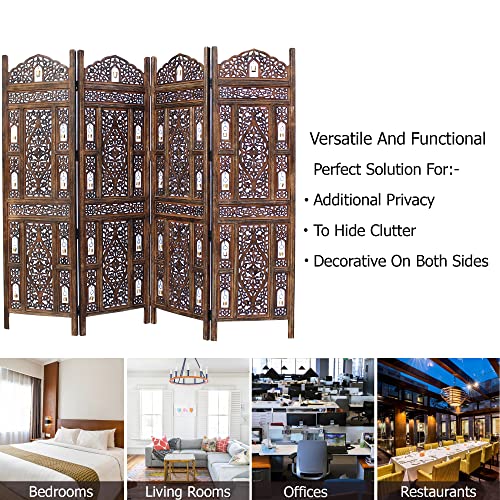 4 Panel Folding Wood Room Divider, Antique Brown, 72 x 80 L396608
