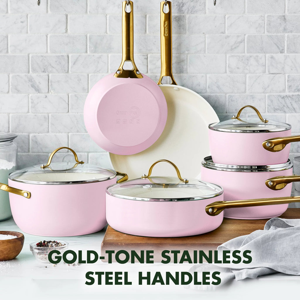 Healthy Ceramic Nonstick 10-Piece Cookware Set, Blush Pink B548993