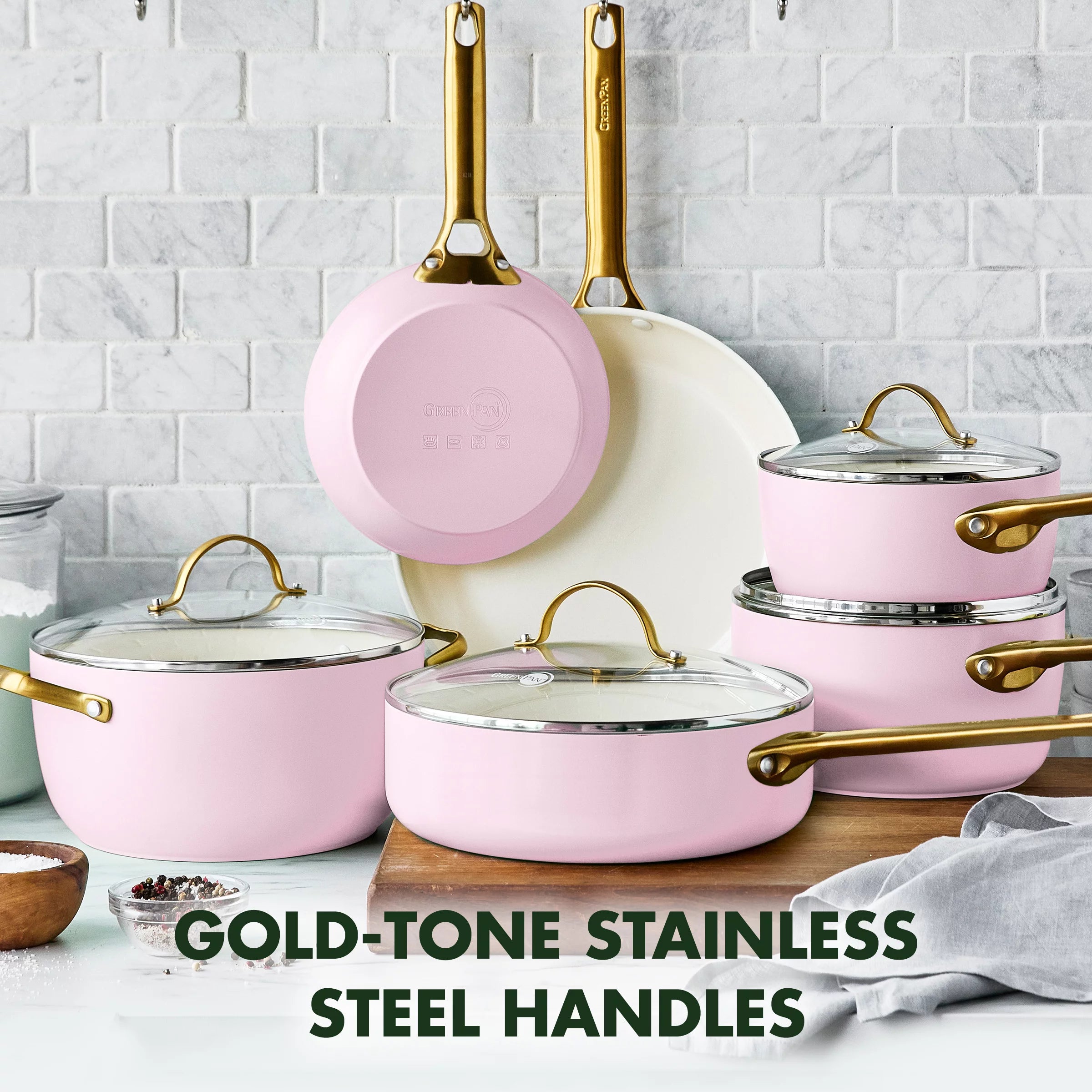Healthy Ceramic Nonstick 10-Piece Cookware Set, Blush Pink B548993