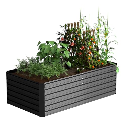 Galvanized Raised Garden Bed 8x4x2ft, Large Metal Planter Box for Vegetables, Flowers, Herbs J9369