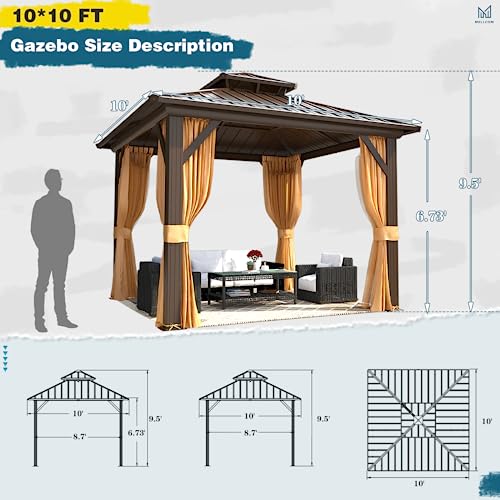 10'x13' Hardtop Gazebo with Polycarbonate Double Roof, Aluminum Frame, Curtains and Netting N263