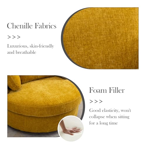 Oversized Swivel Barrel Chair with Ottoman, Chenille, Beige X252712