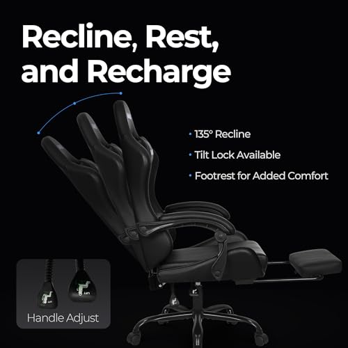 Ergonomic High Back Gaming Chair with Footrest PU Leather Recliner O1049