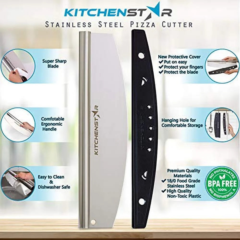 Pizza Cutter, Stainless Steel Rocker Style with Blade Cover Y353766