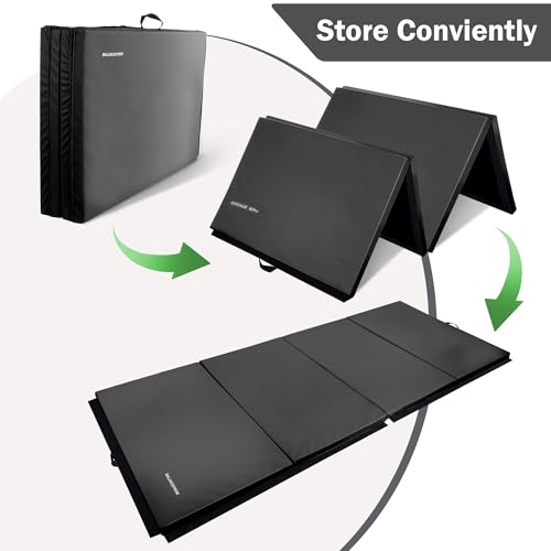 Folding Exercise Gymnastics Mat, 4x8x2 Inch, High-Density Anti-Tear, Portable with Carrying Handles J951