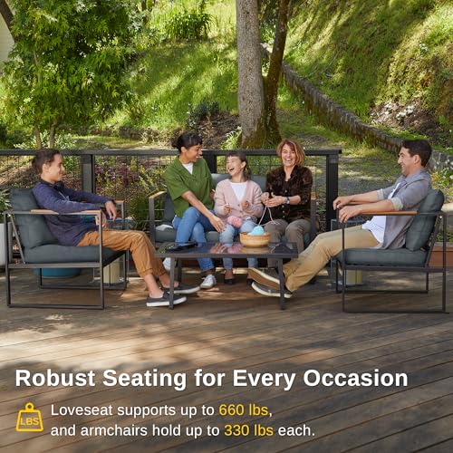 4-Piece Outdoor Patio Set with Sofa and Tempered Glass Table F97509