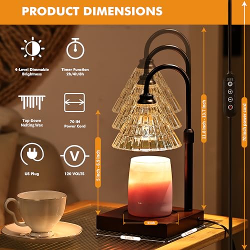 Candle Warmer Lamp with Timer, Dimmable, Height Adjustable for Jar Candles M173474