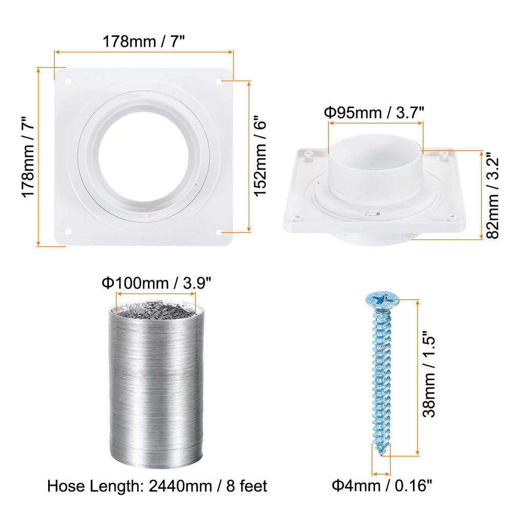 Dryer Vent Wall Plate Adapter with Hose, 4 Inch, White F40700