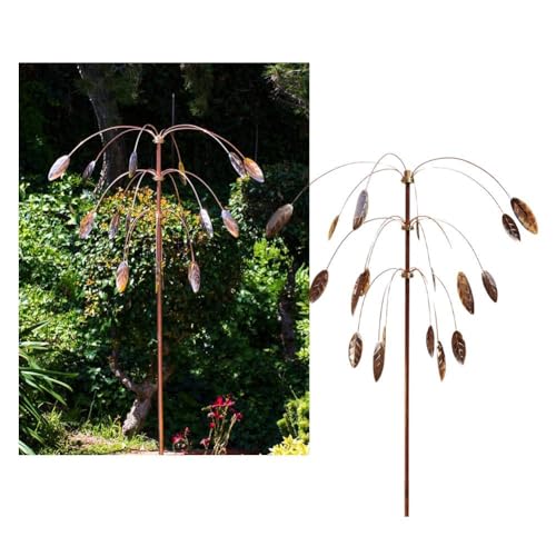 Leaf Windmill, Metal Wind Spinners, Outdoor Wind Sculptures Spinners with Stake, Kinetic Copper Triple Spinner, 360 Degrees Swivel Wind Sculpture Yard Art Decor for Patio, Lawn