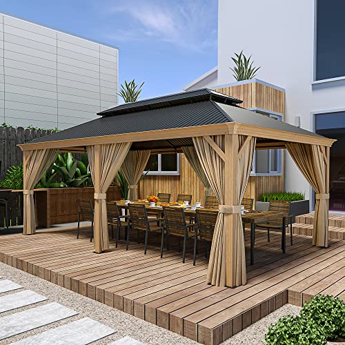 10' x 12' Hardtop Gazebo with Galvanized Steel Double Roof, Netting and Curtains W925480