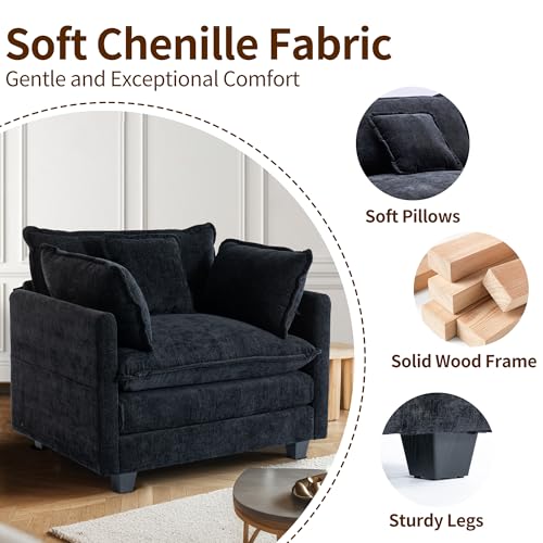 Chenille Lounge Chair with Ottoman, Beige W1064