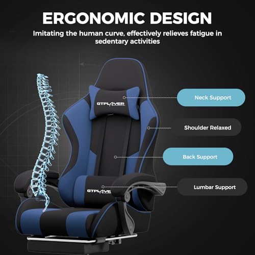 Gaming Chair with Footrest and Lumbar Support, Height Adjustable, 360° Swivel, Blue U7447