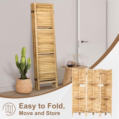 6 Panel Wooden Room Divider with Shelves B102027