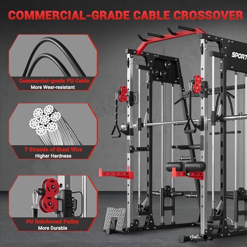 Smith Machine Home Gym All in One Squat Rack Power Cage with LAT Pull-Down and Cable Systems X5458