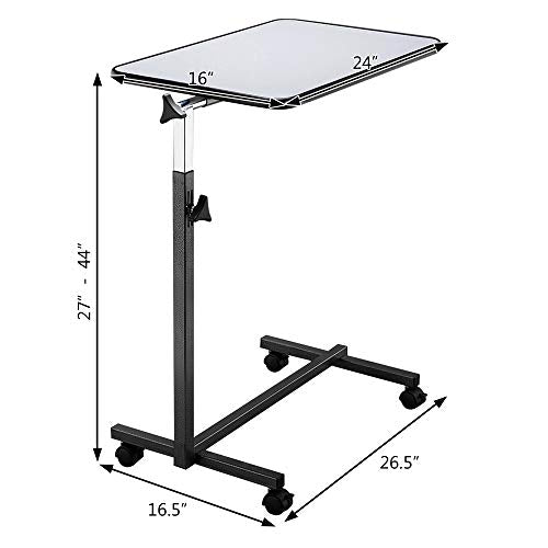 Tilting Overbed Table with Wheels and Brake, Adjustable Bedside Table for Hospital and Home Use T839