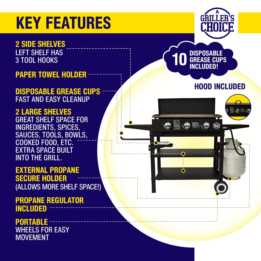 Outdoor Propane Flat Top Griddle Grill with Hood R27755