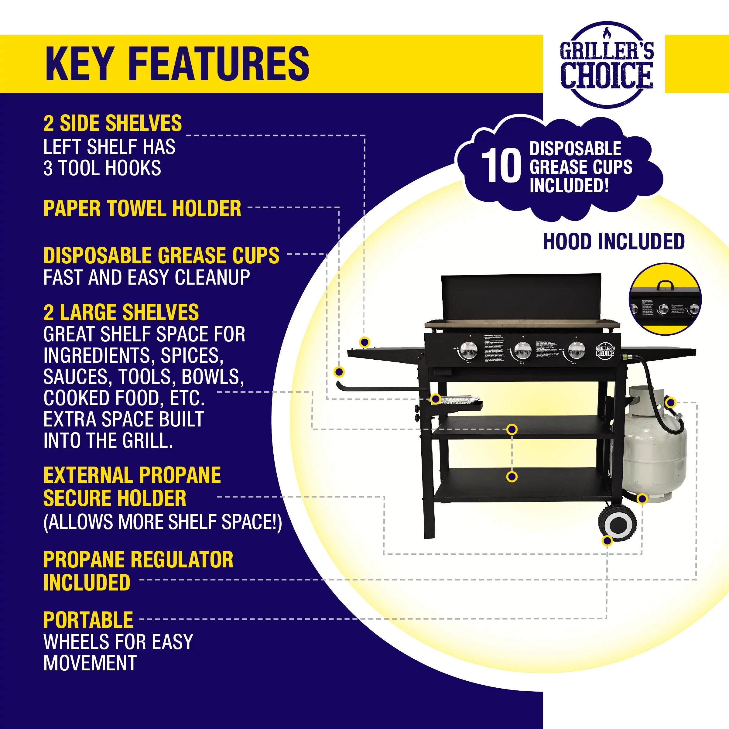 Outdoor Propane Flat Top Griddle Grill with Hood R27755