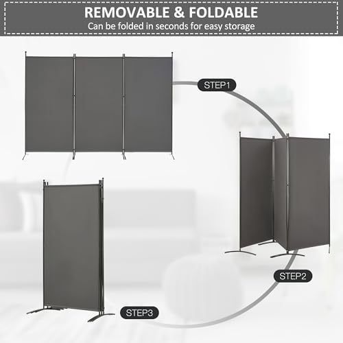 3 Panel Room Divider Folding Partition Privacy Screen, Freestanding Fabric Panel, 102" W x 71" H, Black V153