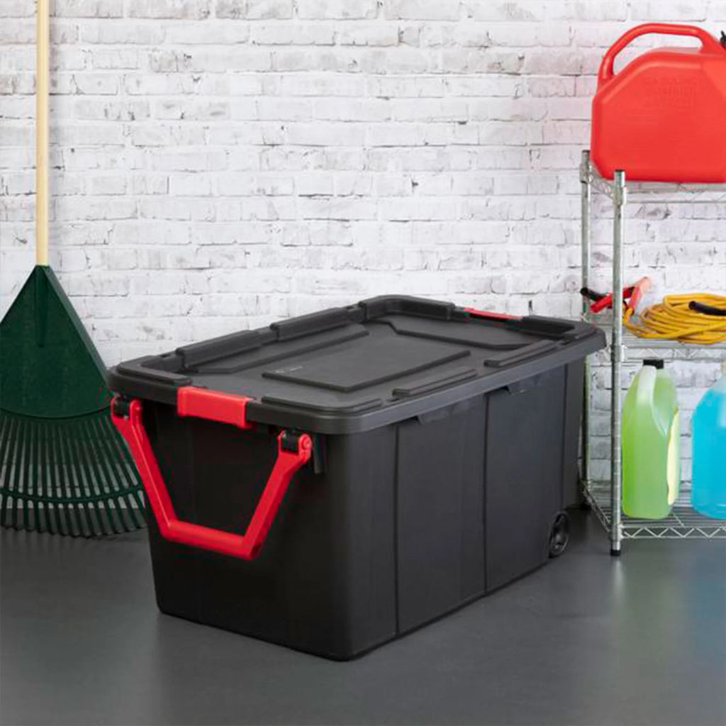 40 Gallon Wheeled Industrial Storage Tote, Black (8 Pack) B695