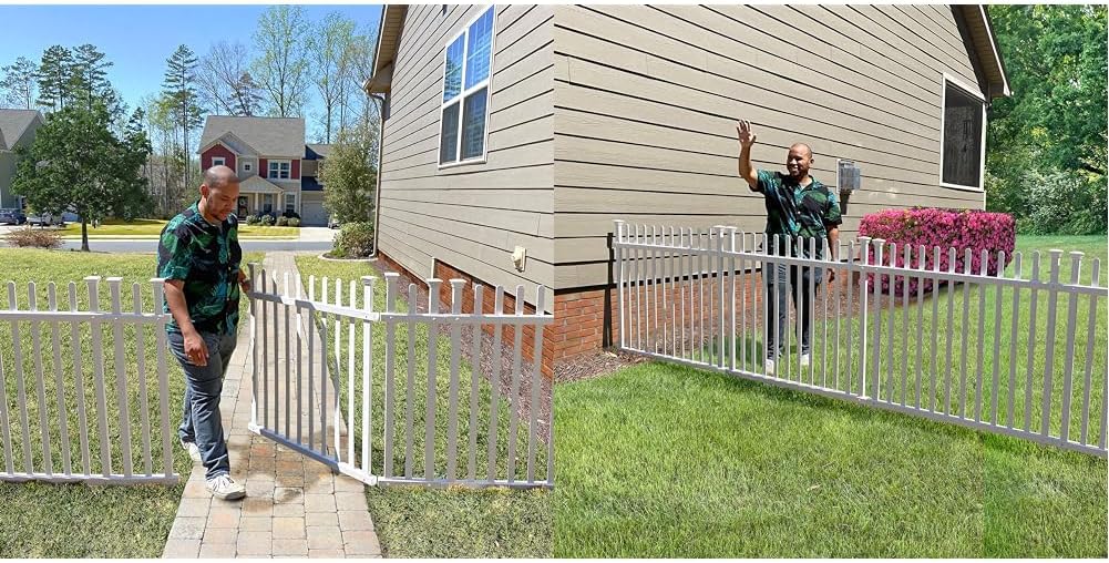 Zippity Burbank Vinyl Picket Fence 44" W x 41" H 2 Pack and Burbank No-Dig White Vinyl Gate Kit 59.7" W x 41.1" H