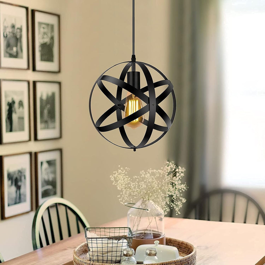 Black Pendant Light, Vintage Spherical Metal Globe Hanging Lamp for Kitchen Island V831