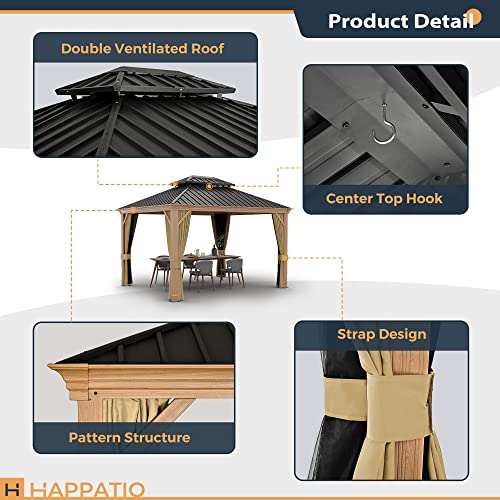 10 x 12 ft Hardtop Gazebo with Netting and Curtains, Double Roof Metal Canopy for Patio I7305