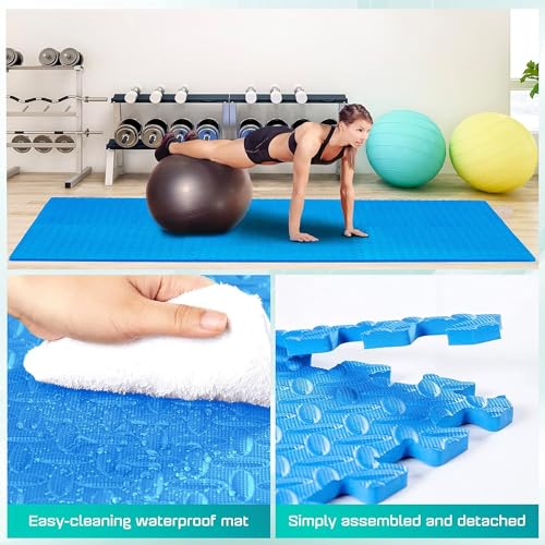 Puzzle Exercise Mat for Home Gym, EVA Interlocking Foam Floor Tiles with Border I79139