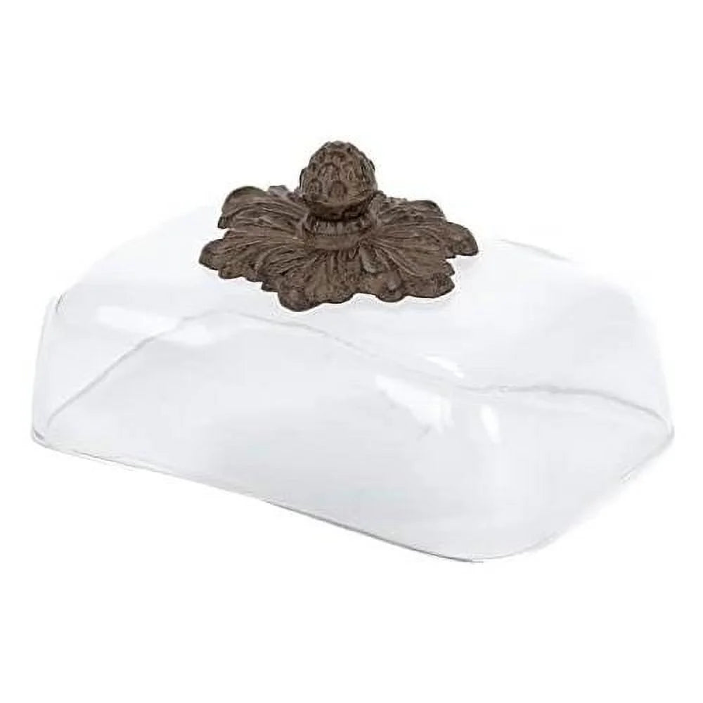 Ceramic Butter Dish with Metal Leaf Design V8413