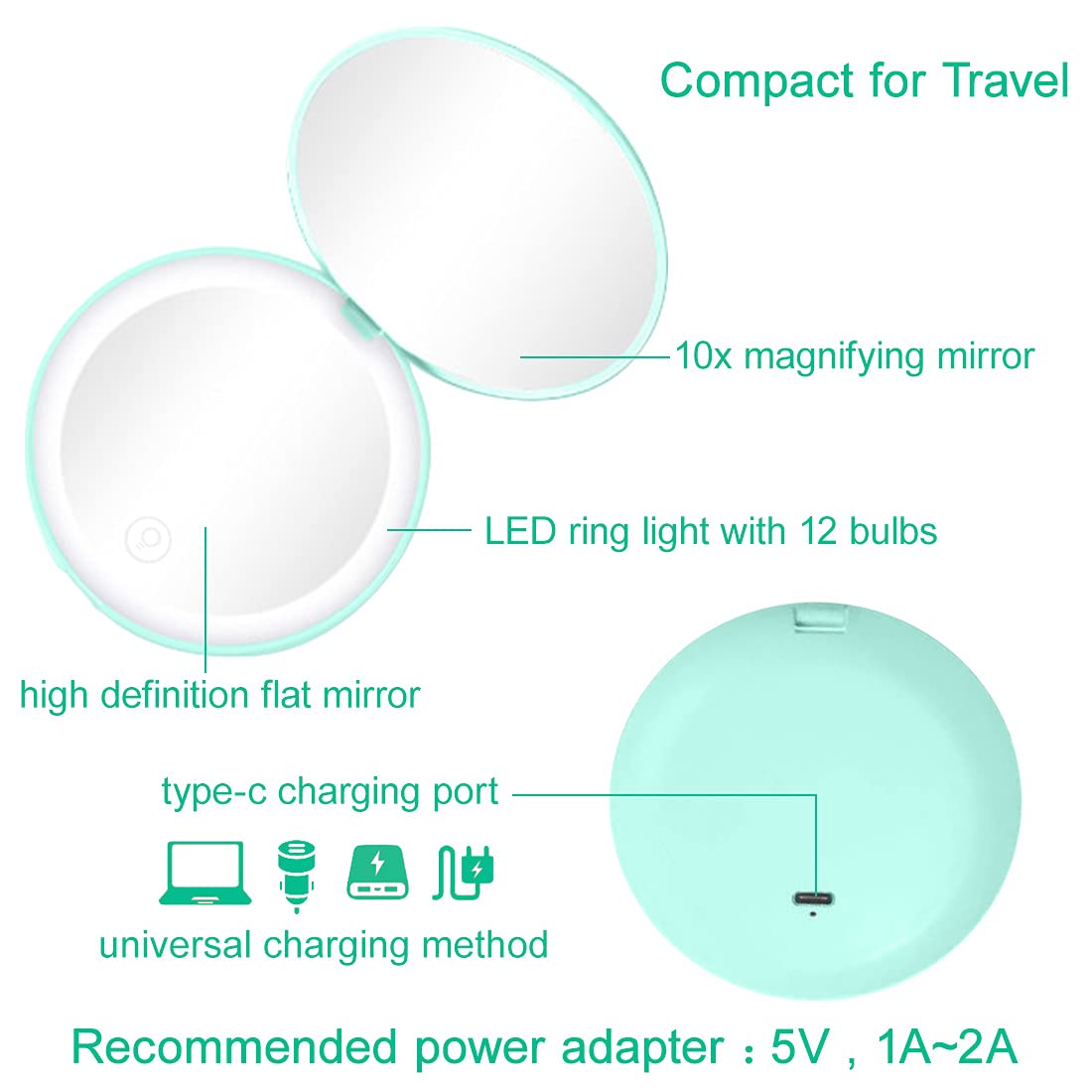 LED Light Compact Mirror with 10x Magnification and Tweezer Set J252029
