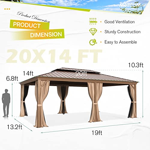12x16 ft Hardtop Gazebo with Galvanized Steel Roof, Curtains and Netting V821
