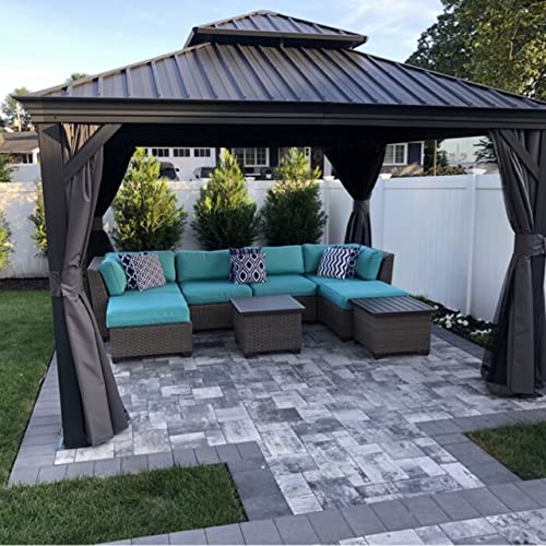 10' x 14' Permanent Hardtop Gazebo with Galvanized Steel Double Roof, Curtains and Netting Included M96664