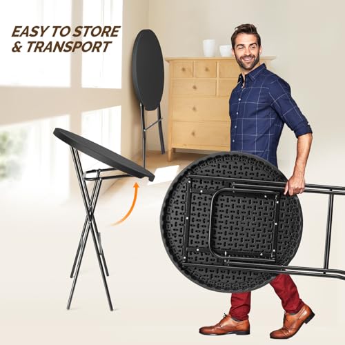 Folding Round Bar Table, HDPE Top with Gray Metal Finish, Black F15045