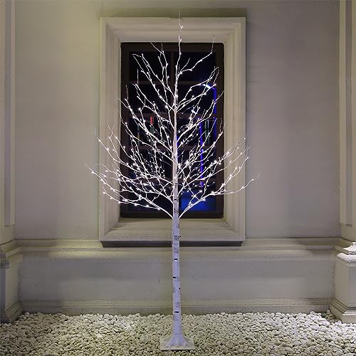 Lighted Birch Tree Set 4ft, 6ft and 8ft with Warm White LED Lights for Holiday Decor Z480