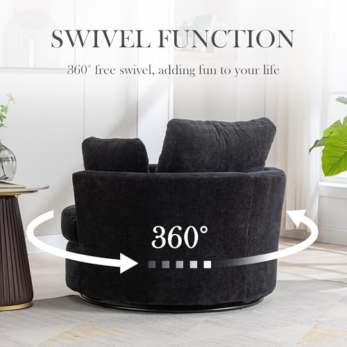 Oversized Swivel Barrel Chair with Ottoman, Chenille, Beige X252712