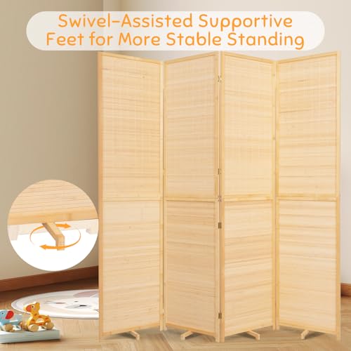 Bamboo Room Divider Folding Privacy Screen, 4 Panel, Beige T32841