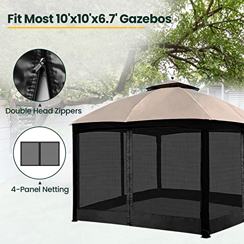 10 x 10 ft Gazebo Mosquito Netting with Zippers, 4-Panel Sidewall, Black T86124
