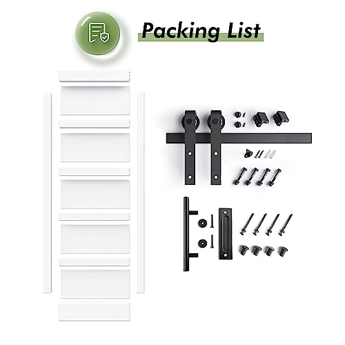 White Barn Door with Sliding Hardware Kit, 7FT, 5-Panel K864232