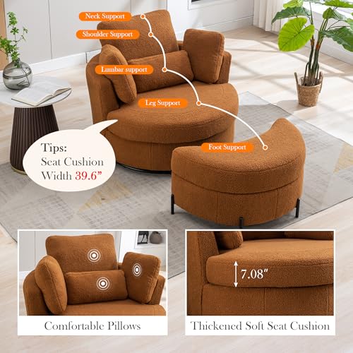 Oversized Swivel Barrel Chair with Ottoman, Chenille, Beige X252712