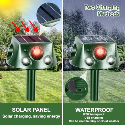 Solar Animal Repeller 360° Ultrasonic with Motion Sensor & LED Flashing Q26468