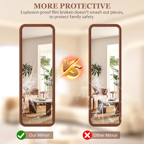 63"x18" Wooden Full Length Mirror, Standing Floor Mirror, Wall-Mounted A4496