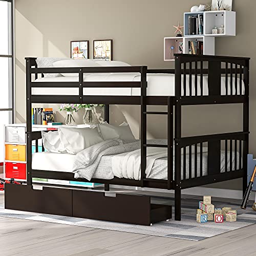 Twin Over Full Bunk Bed with Slide and Stairs for Kids E212