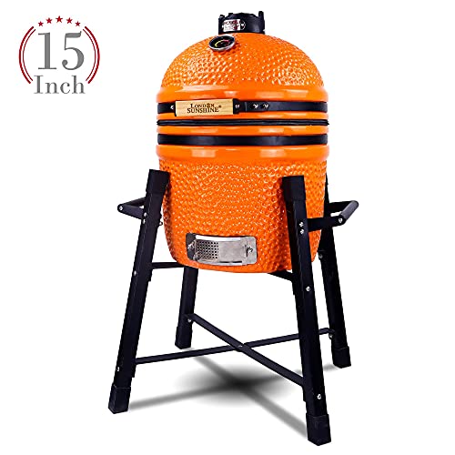 Ceramic Kamado Charcoal BBQ Grill and Smoker, 15 Inch with Tall Stand W2109