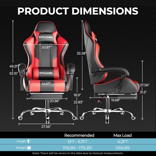 Gaming Chair with Footrest and Lumbar Support, Height Adjustable, 360° Swivel, Blue U7447