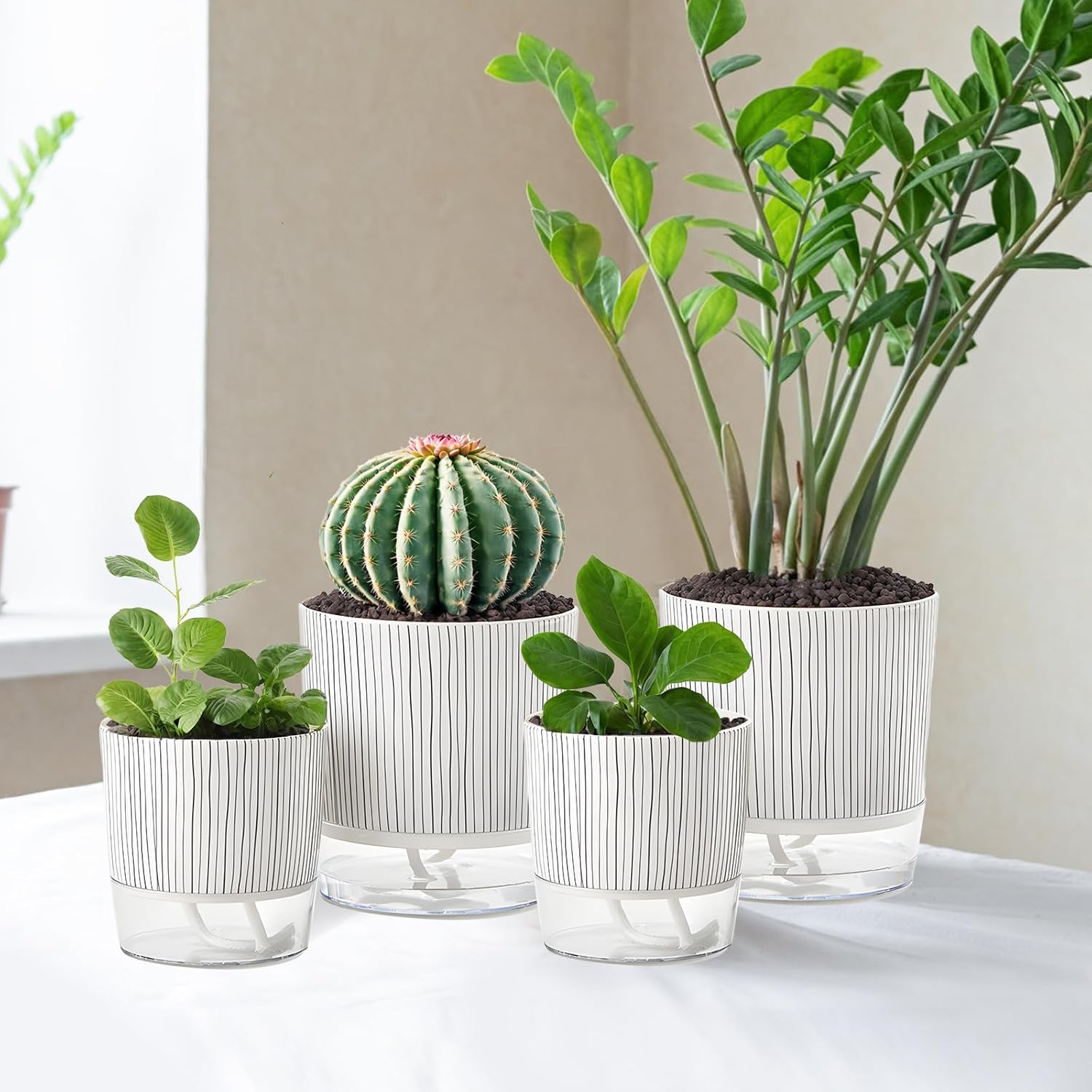 Self-Watering Pots for Indoor Plants with Wick Rope and Reservoir F680303