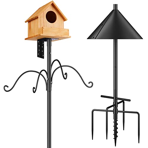 Bird Feeder Pole 92 Inch,Bird House Pole Mount Kit,Heavy Duty Stand 5-Prong Anchor Feeding Station for Wild Birds Watching, Adjustable Birdfeeder poles (Bird House Not Included)