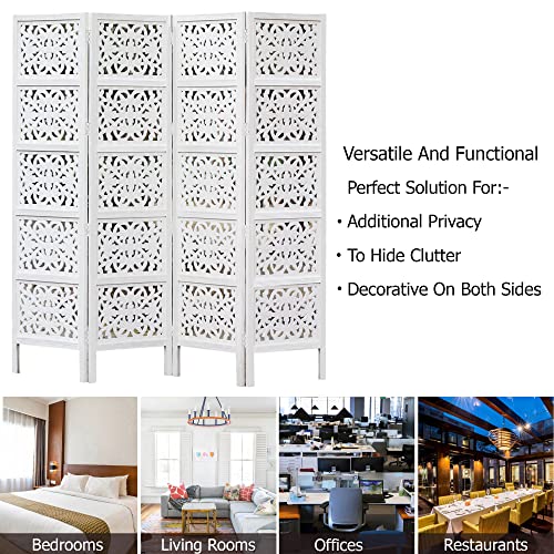 4 Panel Folding Wood Room Divider, Antique Brown, 72 x 80 L396608