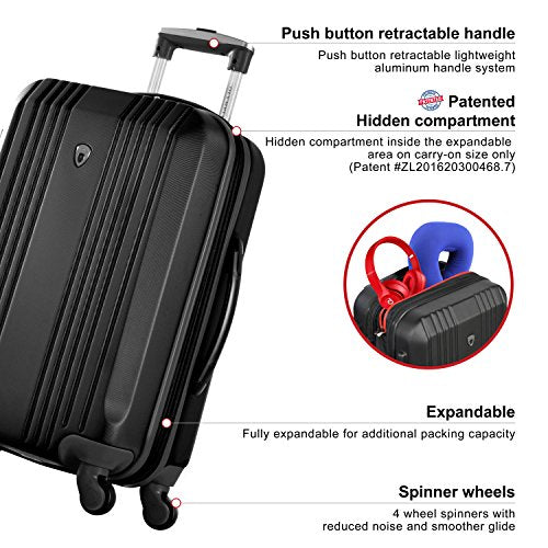 Expandable Carry-On Spinner Suitcase with Aluminum Locking System, Purple/Black U848251